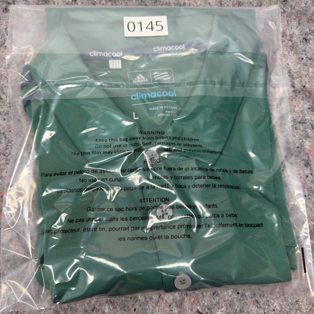 Adidas Polo Shirt Mens Large Green Climacool Golf Short Sleeve 3-Stripe Sport - Picture 8 of 8